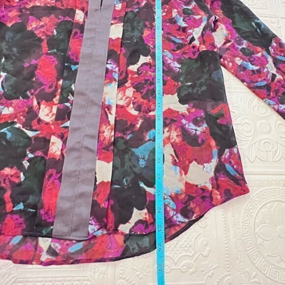 Simply Vera Vera Wang Blouse Womens PL Long Sleeve V Neck Tunic Sheer Chiffon - Picture 8 of 12